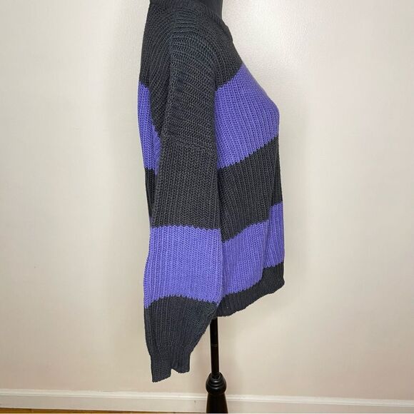 Averroe Sweater Vintage Stripe Knit Crewneck Pullover Purple Black Size Large - Picture 4 of 8